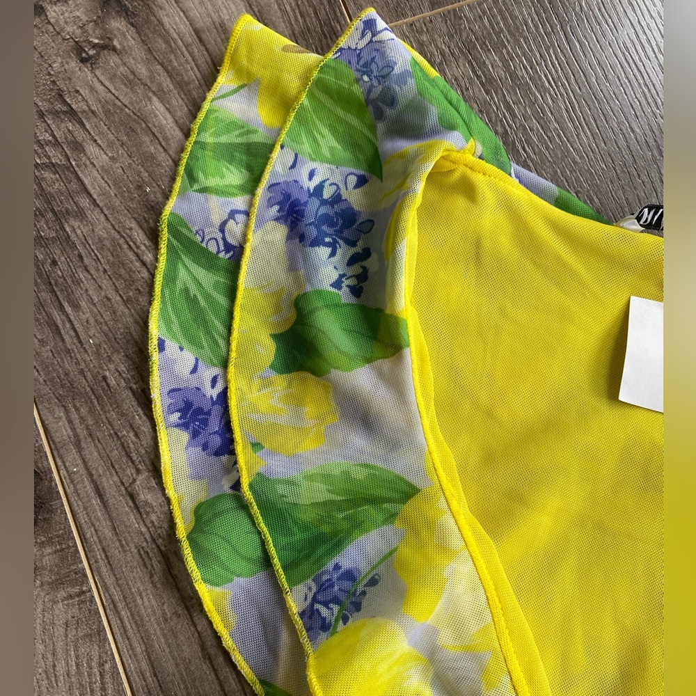NWT Zara Yellow Floral Print Ruched Tulle Mini Dress - Picture 7 of 16